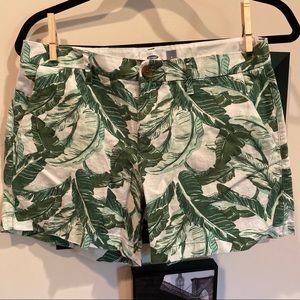 Palm Leaf Print Linen Shorts